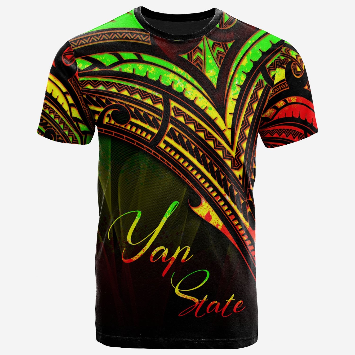 Yap State T Shirt Reggae Color Cross Style Unisex Black - Polynesian Pride