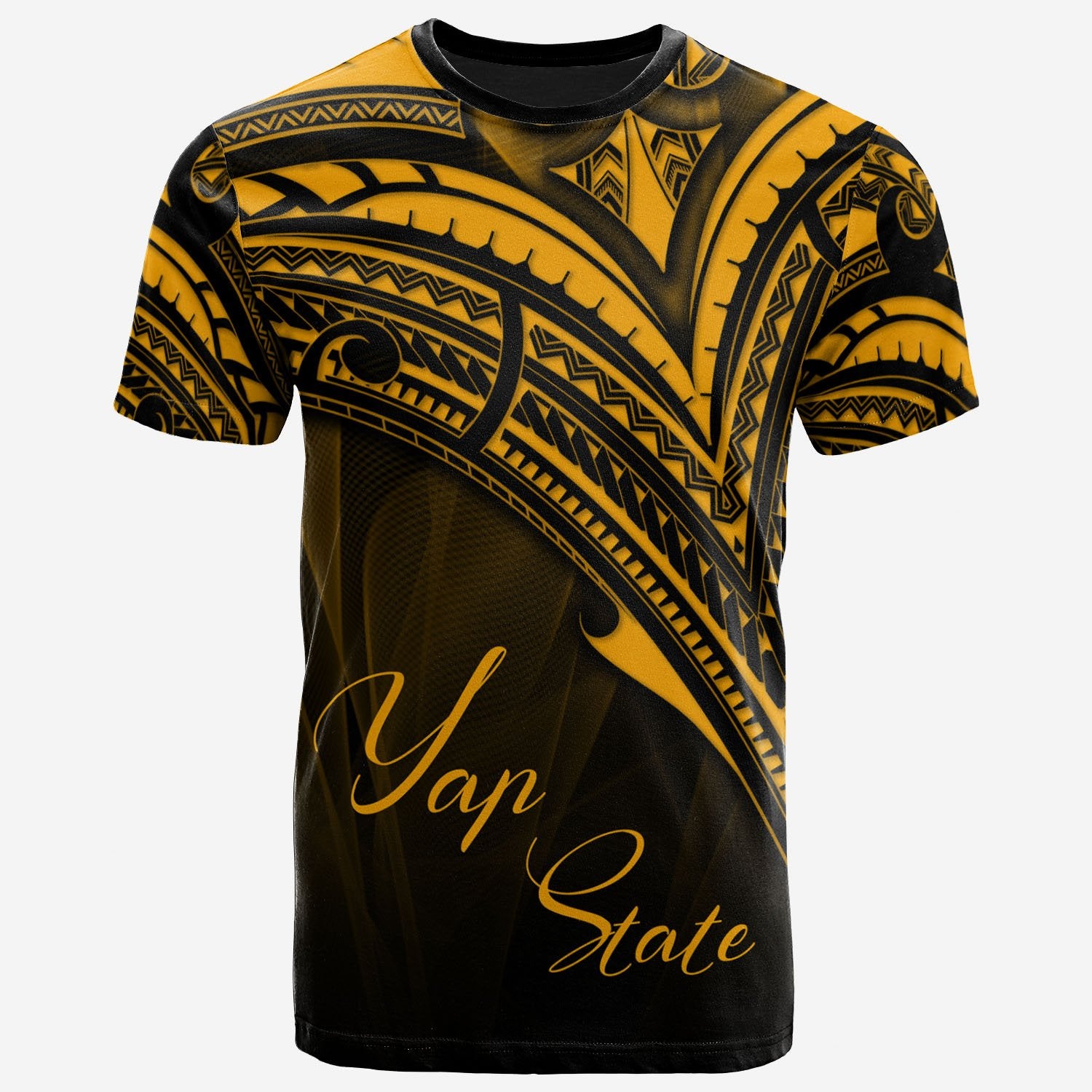 Yap State T Shirt Gold Color Cross Style Unisex Black - Polynesian Pride