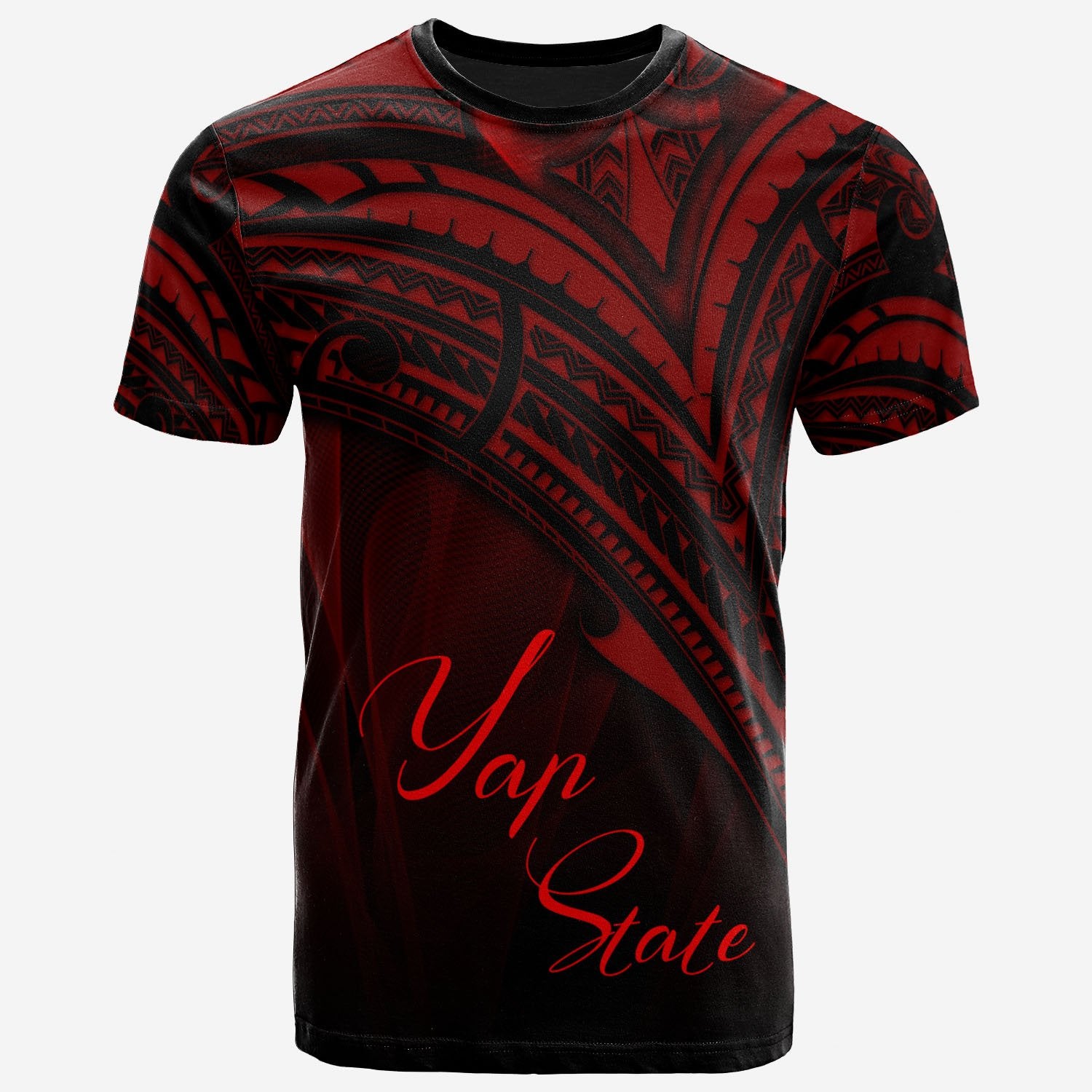 Yap State T Shirt Red Color Cross Style Unisex Black - Polynesian Pride
