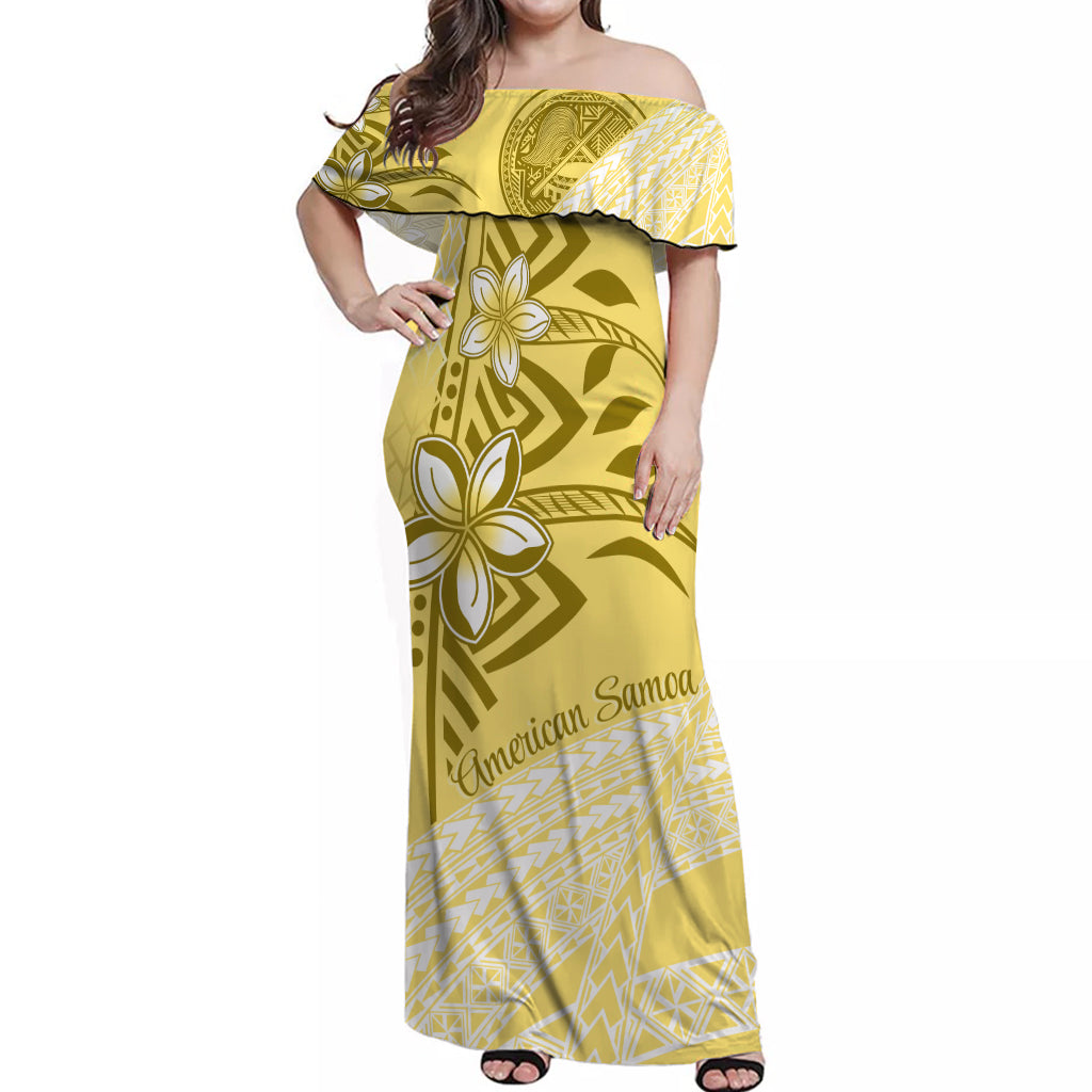 American Samoa Floral Design Off Shoulder Long Dress Plumeria - Yellow |  Polynesian pride