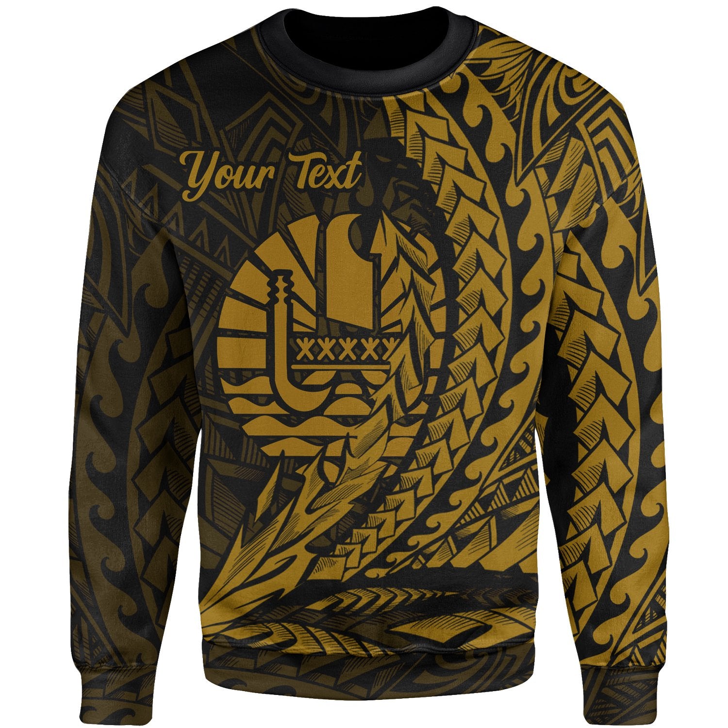 French Polynesia Custom Personalised Sweatshirt - Wings Style Gold Color Unisex Gold - Polynesian Pride