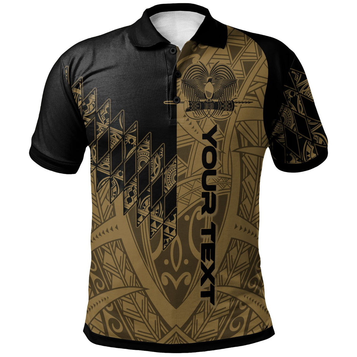Papua New Guinea Custom Polo Shirt Gold Color Symmetry Style Unisex Black - Polynesian Pride