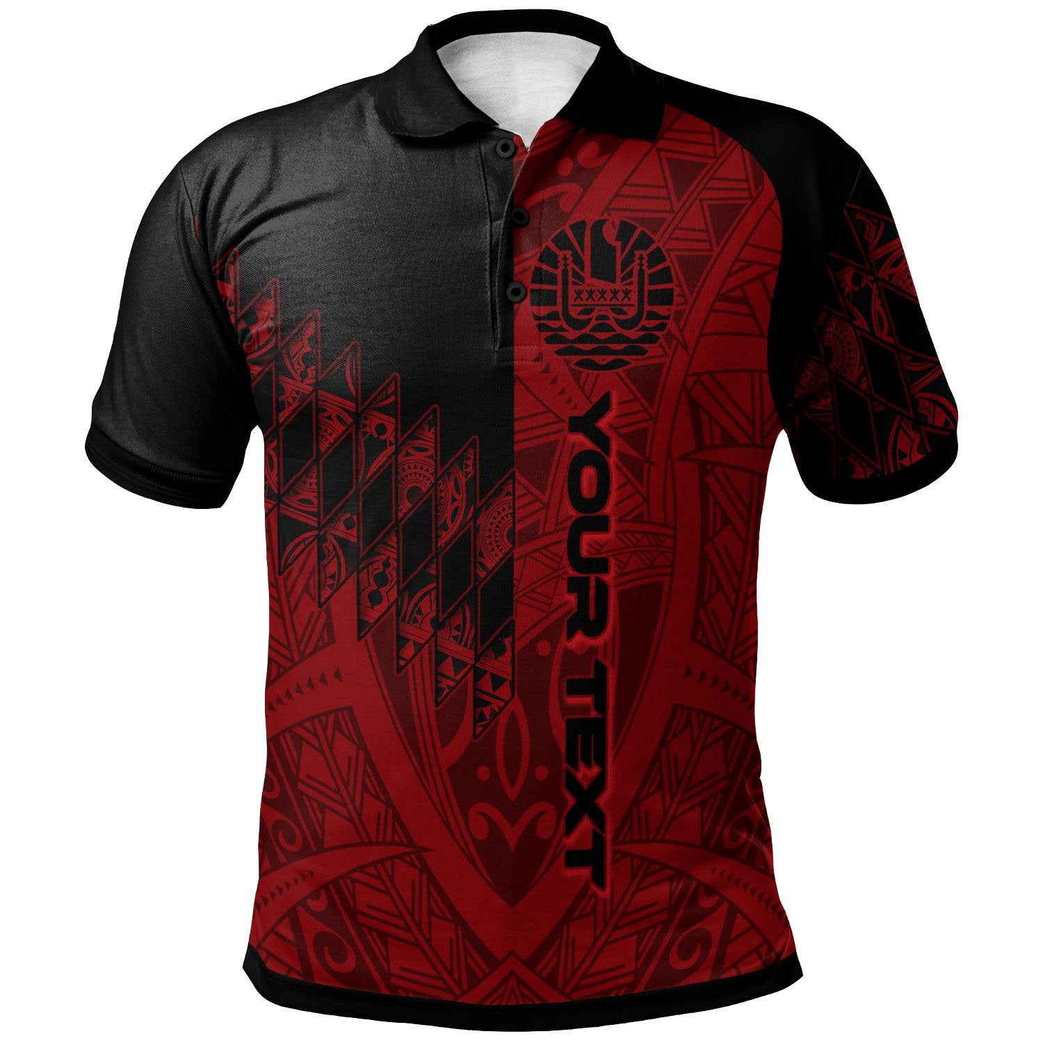 French Polynesia Custom Polo Shirt Red Color Symmetry Style Unisex Black - Polynesian Pride