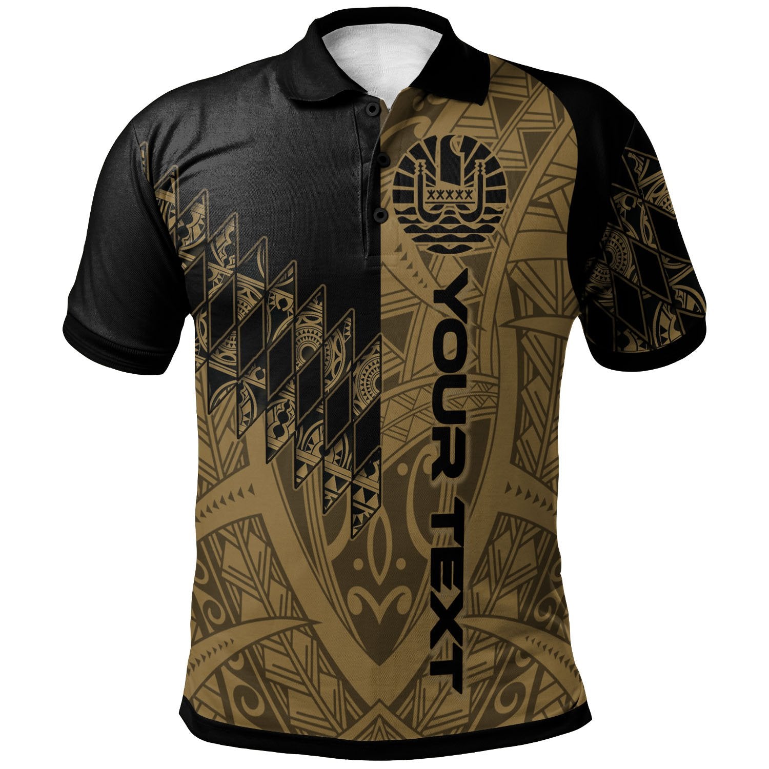 French Polynesia Custom Polo Shirt Gold Color Symmetry Style Unisex Black - Polynesian Pride