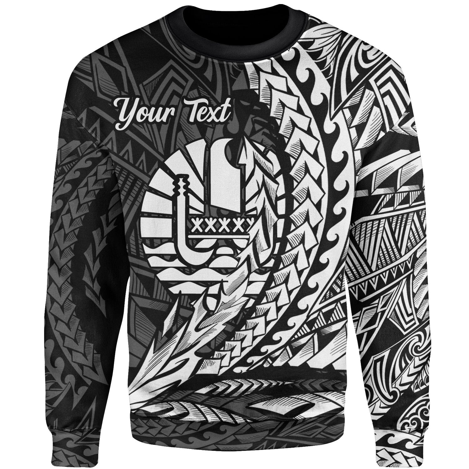 French Polynesia Custom Personalised Sweatshirt - Wings Style White Color Unisex Black - Polynesian Pride