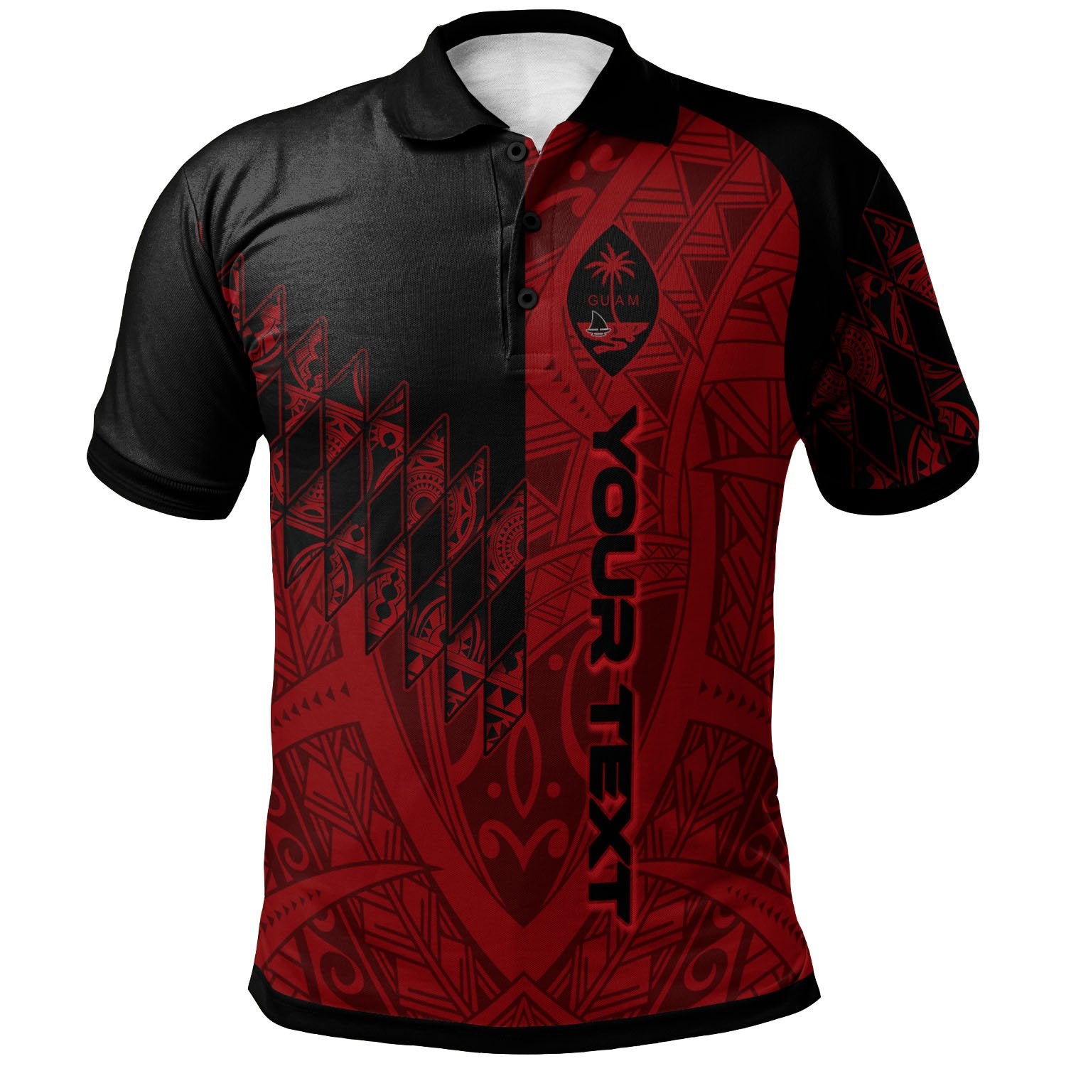 Guam Custom Polo Shirt Red Color Symmetry Style Unisex Black - Polynesian Pride