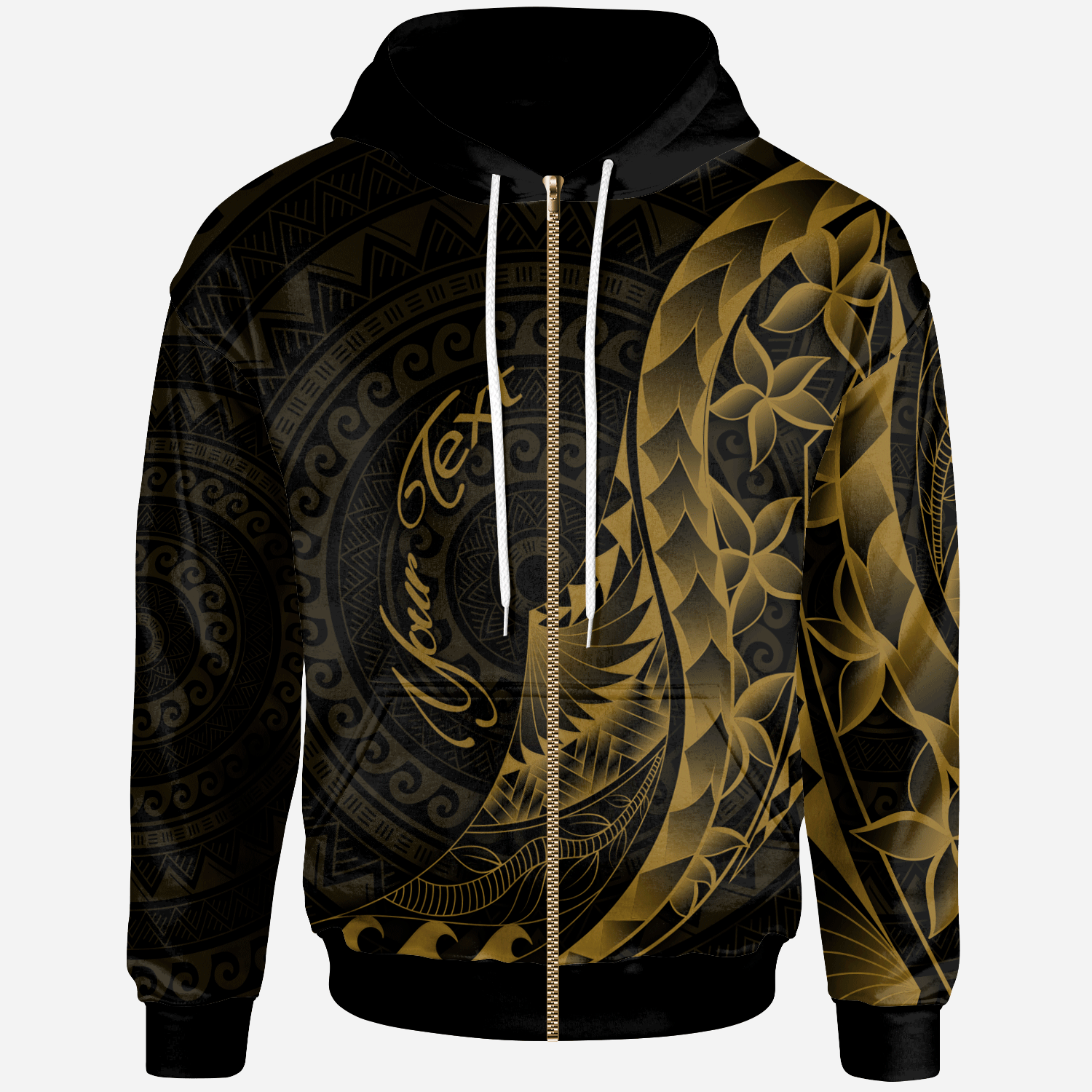 Solomon Islands Zip Hoodie Custom Polynesian Pattern Style Gold Color Gold - Polynesian Pride