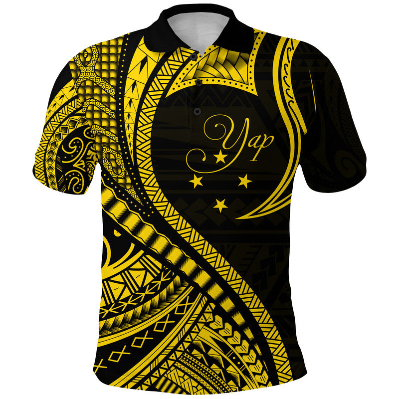 Yap Polo Shirt Federated States of Micronesia Gold Wave Style LT9 Adult Gold - Polynesian Pride