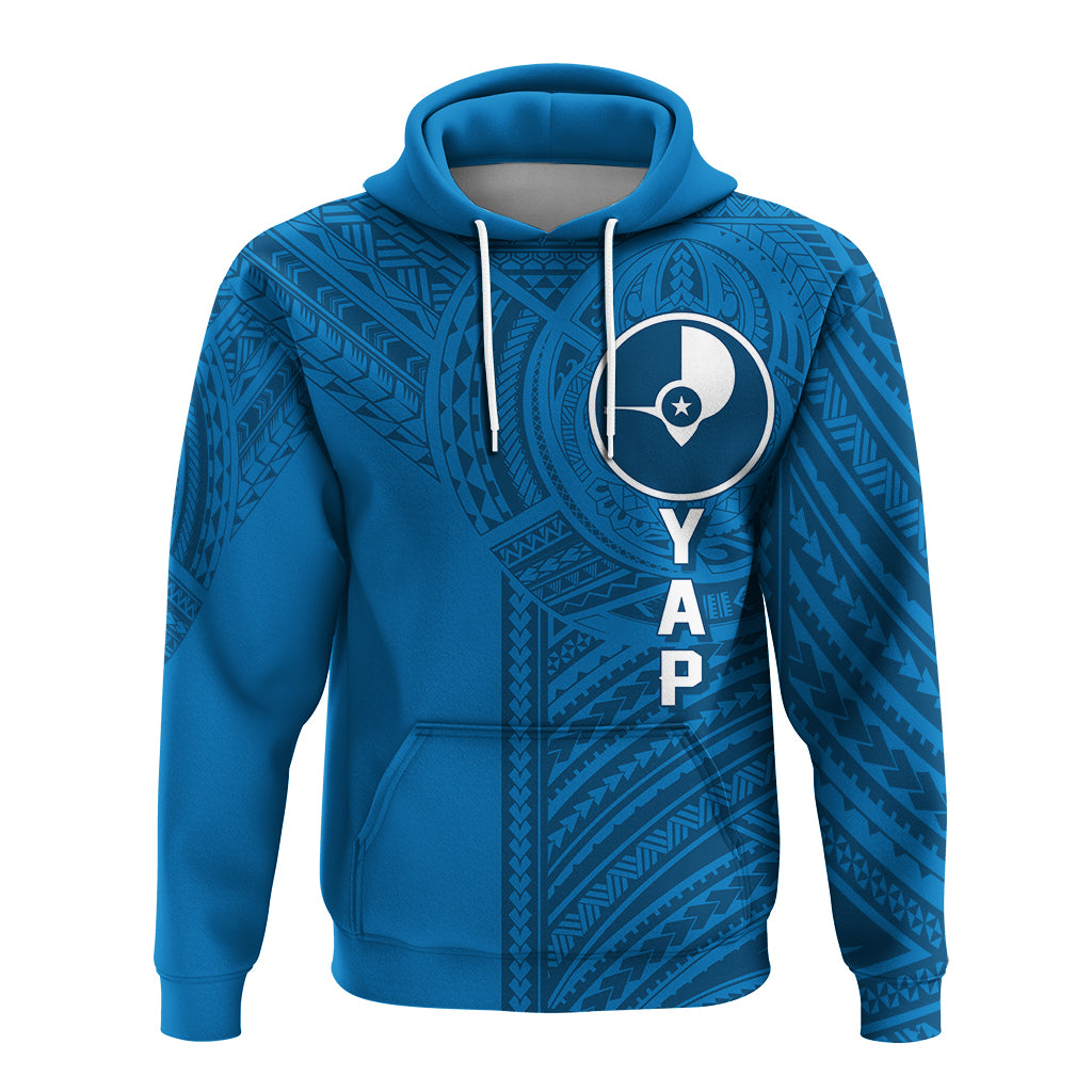Custom FSM Yap Micronesian Pattern Hoodie Tattoo Style LT7 Unisex Blue - Polynesian Pride