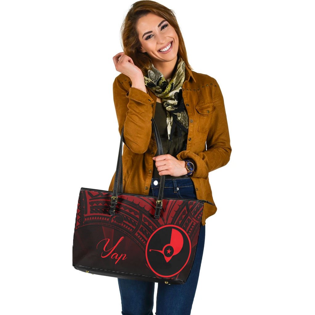 Yap State Leather Tote - Red Color Cross Style Black - Polynesian Pride