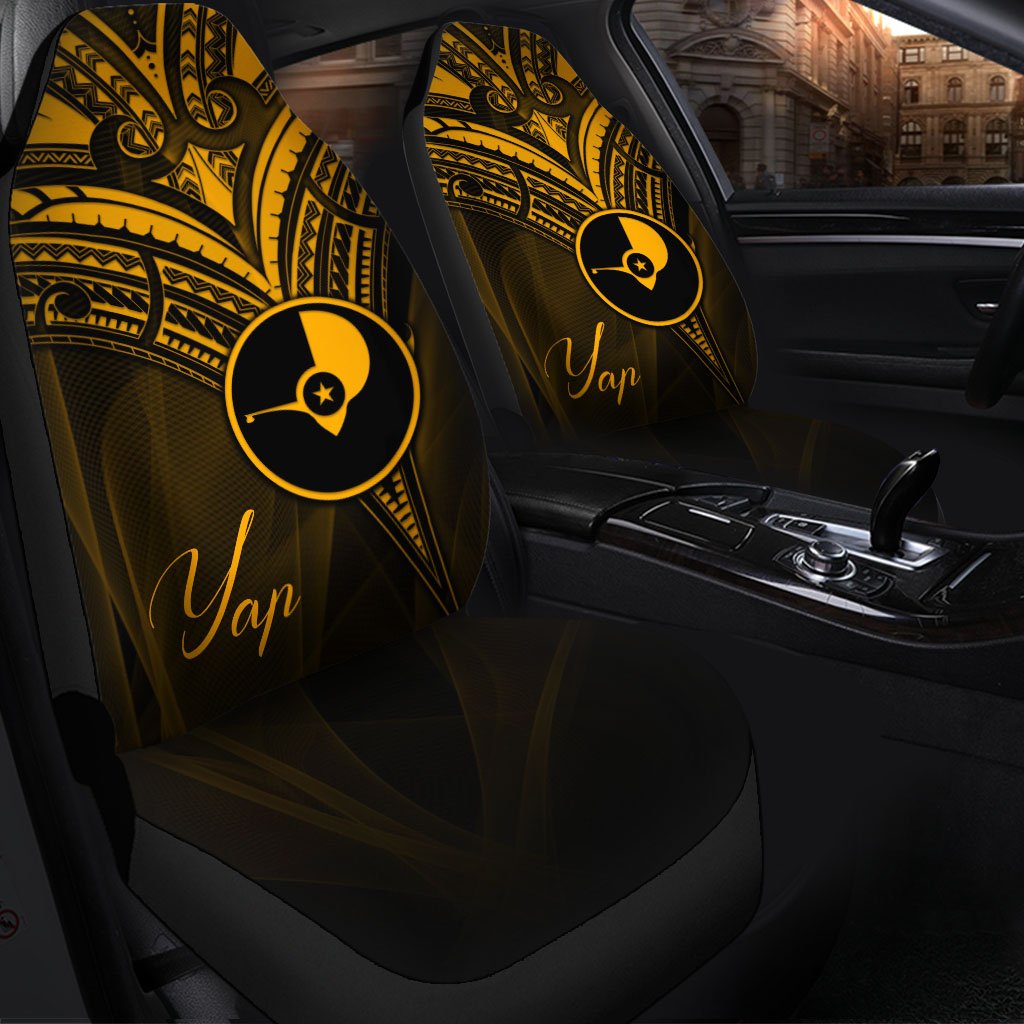 Yap State Car Seat Cover - Gold Color Cross Style Universal Fit Black - Polynesian Pride