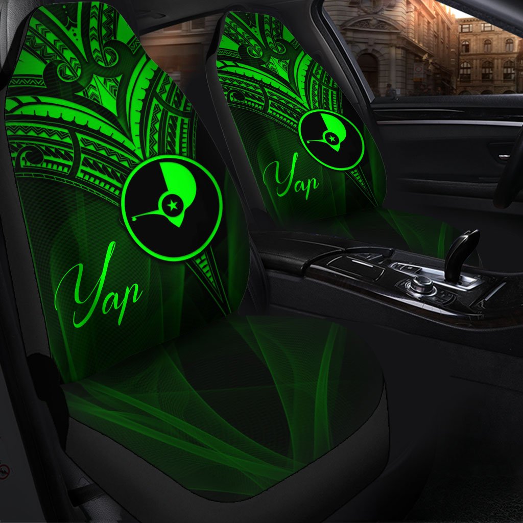 Yap State Car Seat Cover - Green Color Cross Style Universal Fit Black - Polynesian Pride