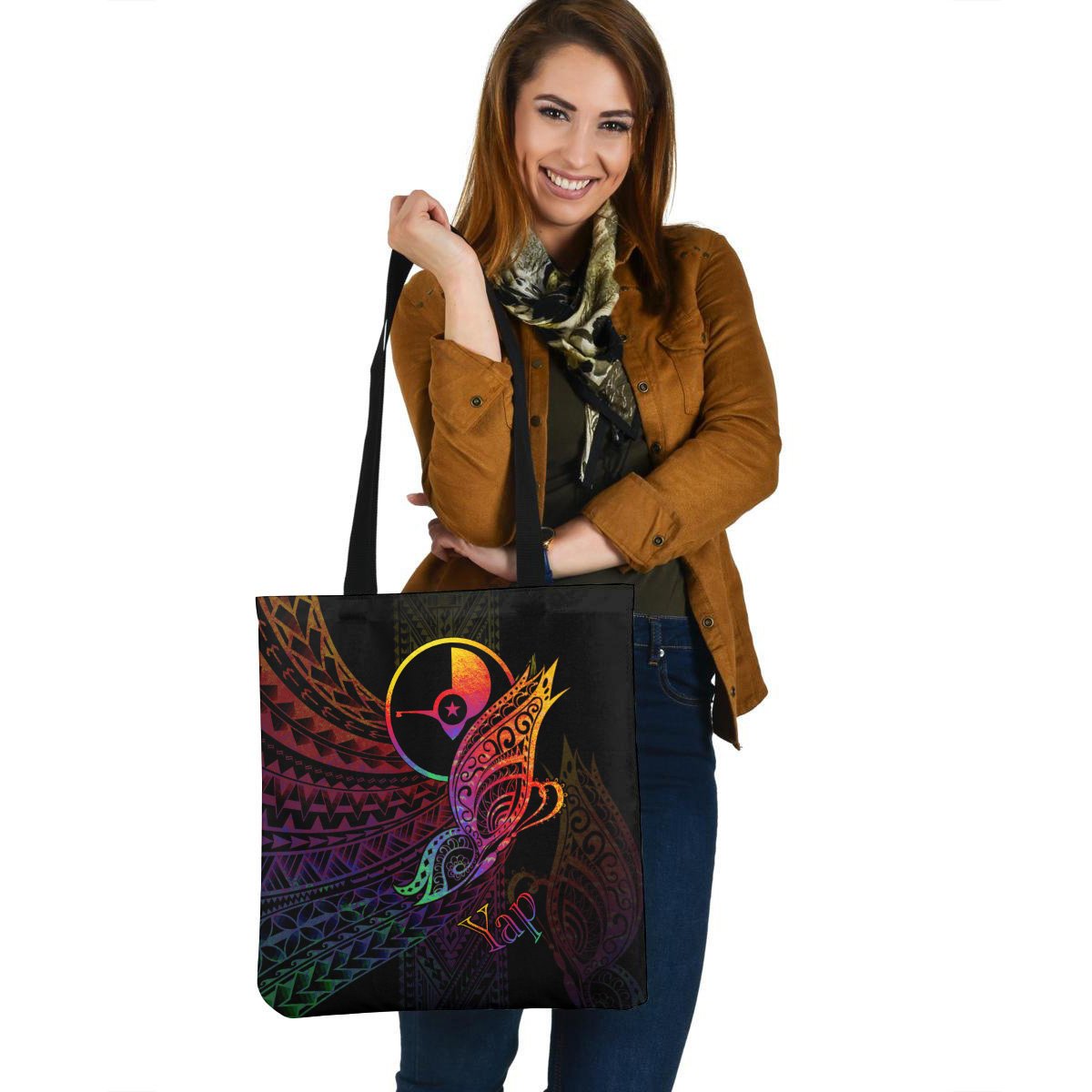 Yap State Tote Bag - Butterfly Polynesian Style Tote Bag One Size Black - Polynesian Pride