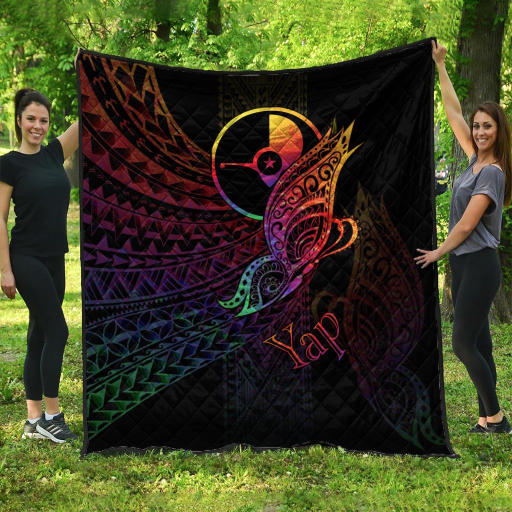 Yap State Premium Quilt - Butterfly Polynesian Style Black - Polynesian Pride
