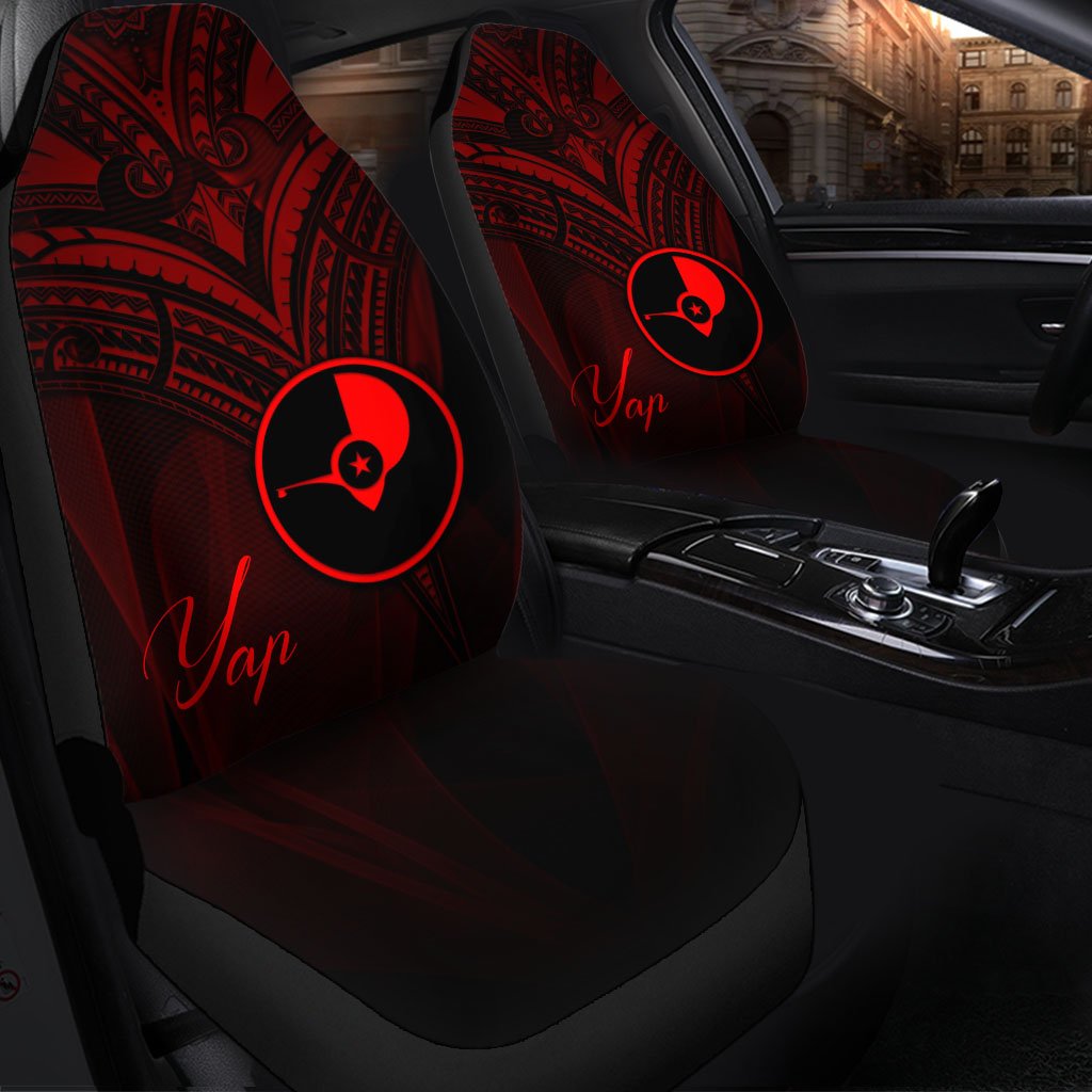 Yap State Car Seat Cover - Red Color Cross Style Universal Fit Black - Polynesian Pride