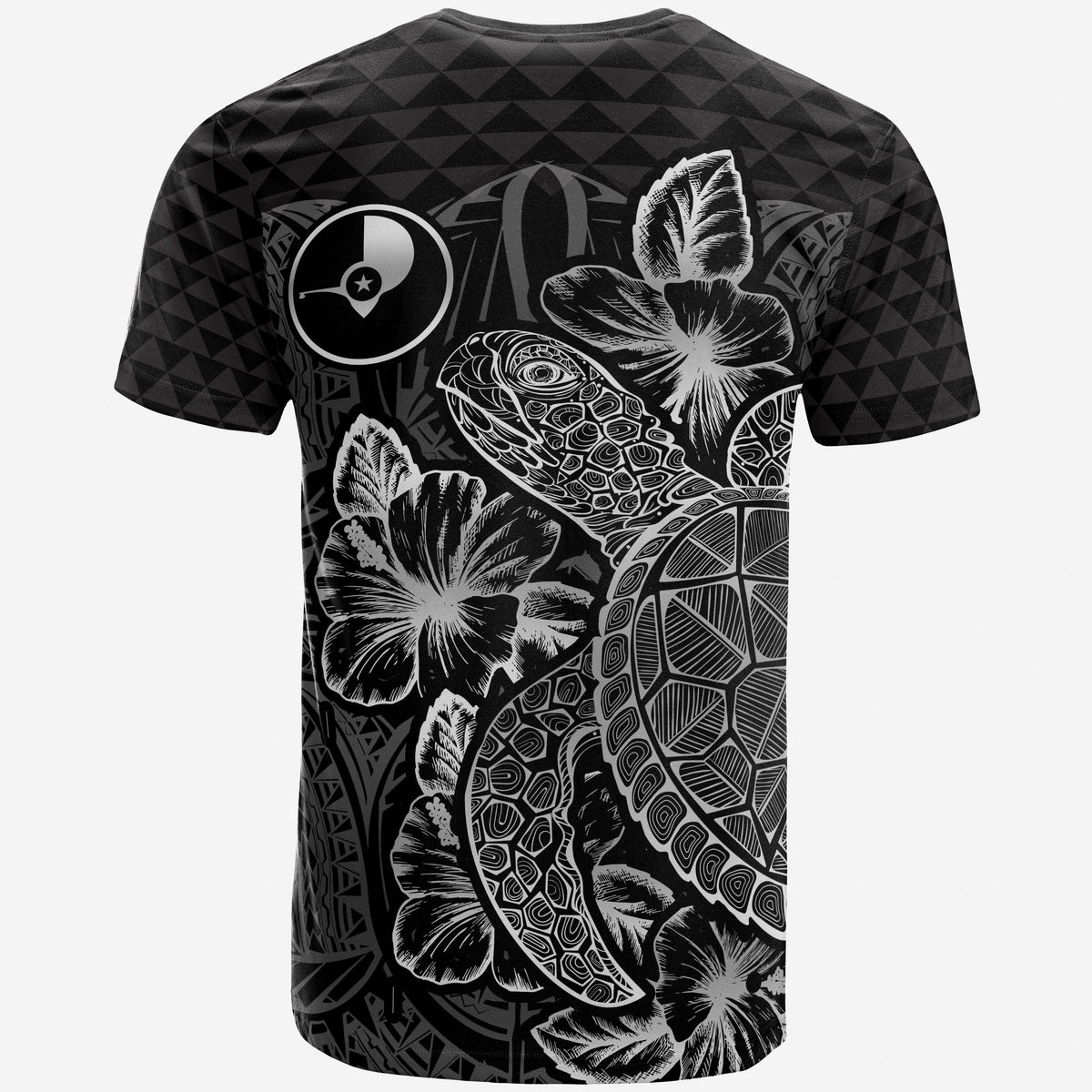 Yap T Shirt Yap Flag Turtle Hibiscus Black - Polynesian Pride