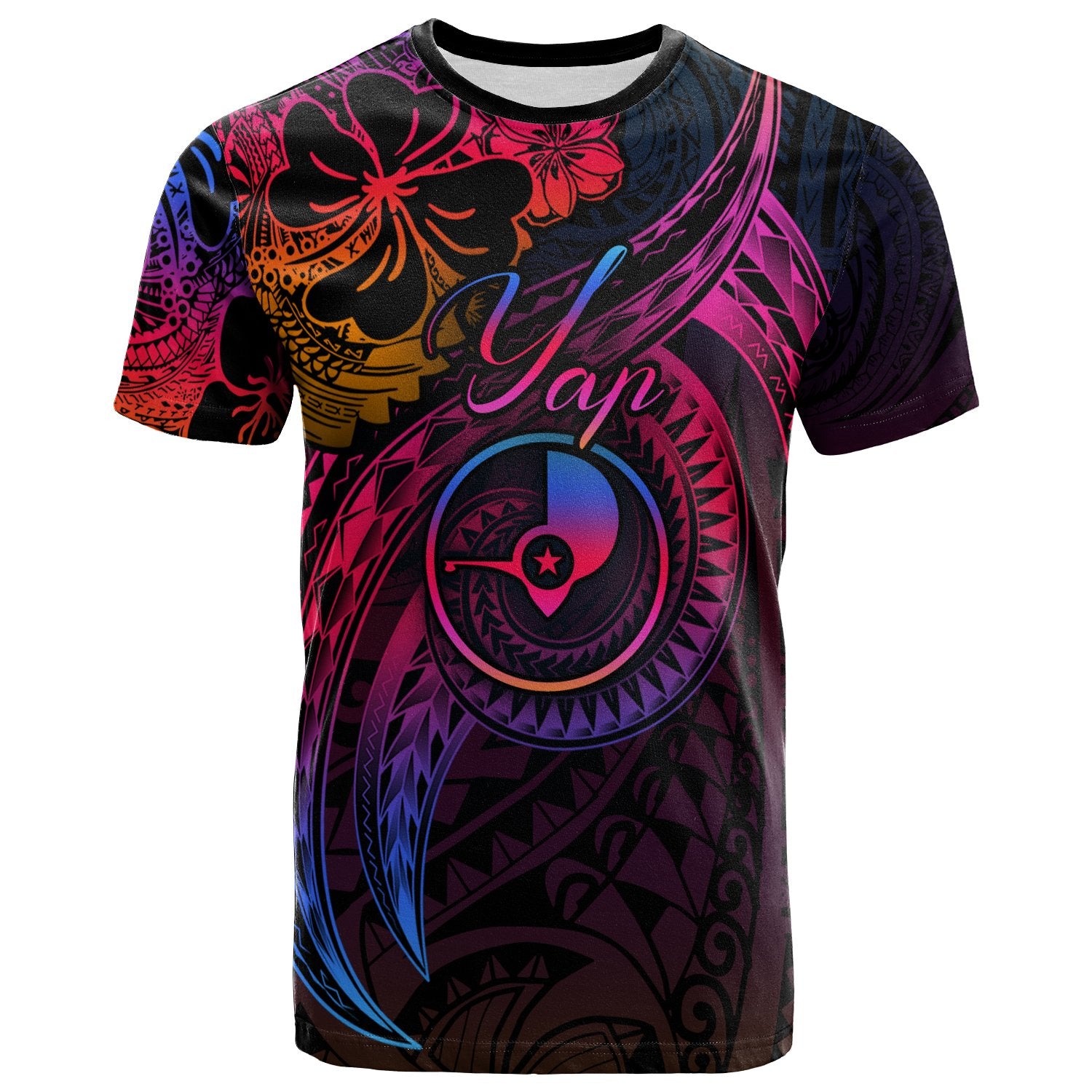 Yap State T Shirt Rainbow Style Unisex Black - Polynesian Pride
