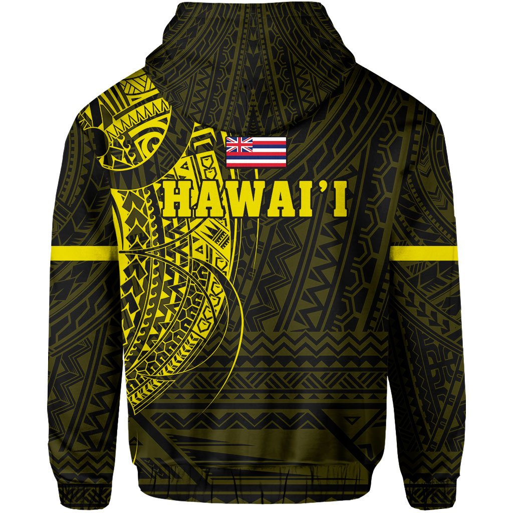 Polynesian Kakau Kanaka Flag of Hawaii Hoodie Yellow - Polynesian Pride