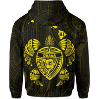 Polynesian Kakau Turtle Ohana Map of Hawaii Zip Hoodie Yellow - Polynesian Pride