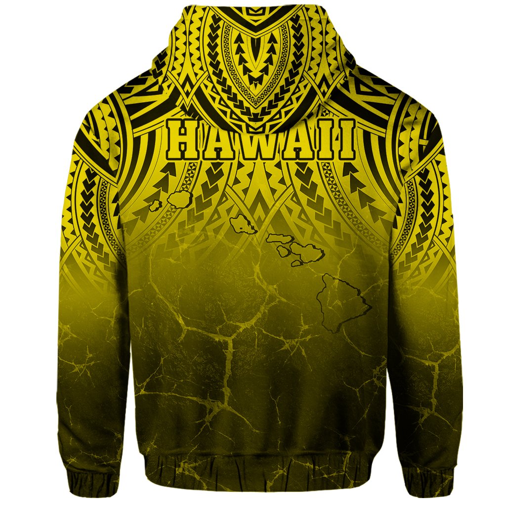 Hawaii Polynesian Kanaka Map Eruption Hoodie Zip Roman Style Yellow - Polynesian Pride