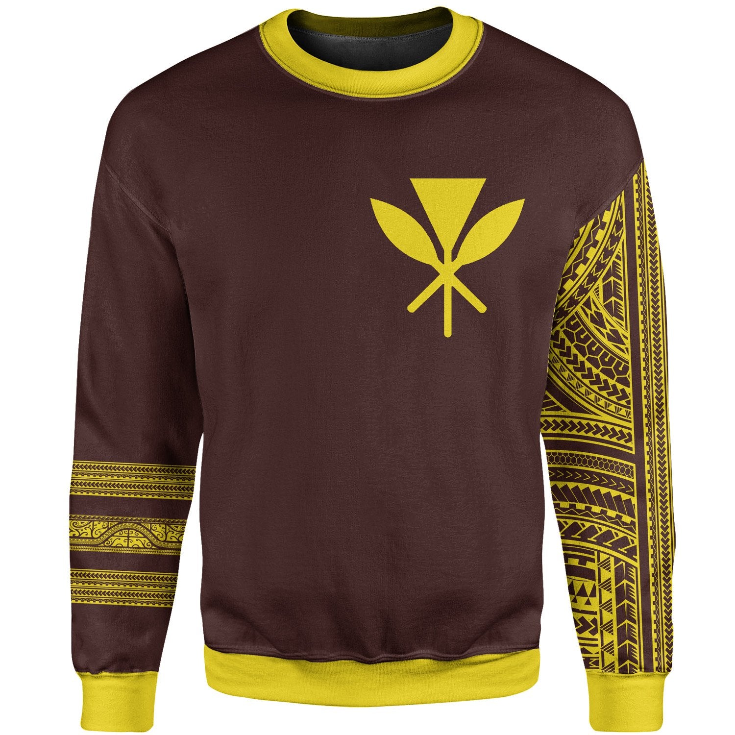 Hawaii Sweatshirt - Kanaka Maoli Simple Style Yellow Brown Color Unisex Brown - Polynesian Pride
