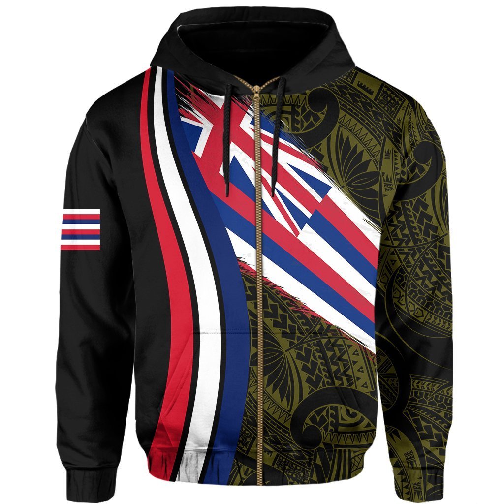 Hawaii Flag Polynesian Hoodie Zip Yellow Ten Style - Polynesian Pride