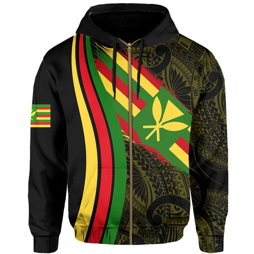 Hawaii Polynesian Kanaka Flag Hoodie Zip Yellow Ten Style - Polynesian Pride