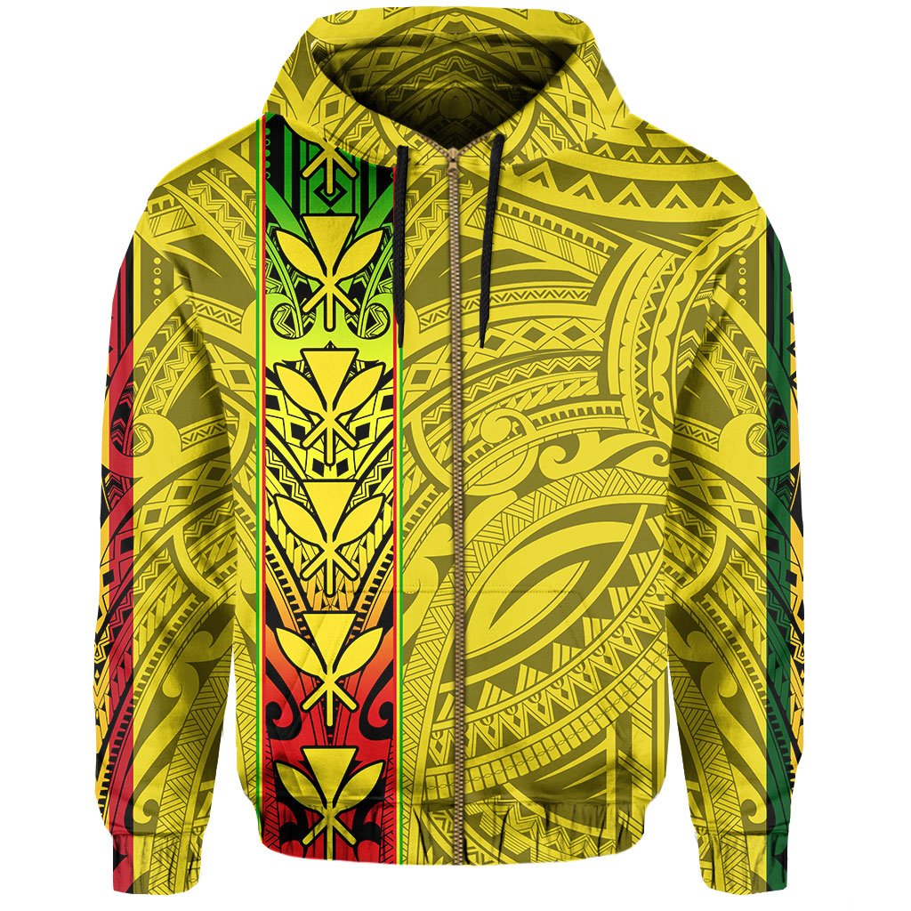 Polynesian Kanaka Flag Kanaka Maoli Hawaii Zip Hoodie Yellow - Polynesian Pride