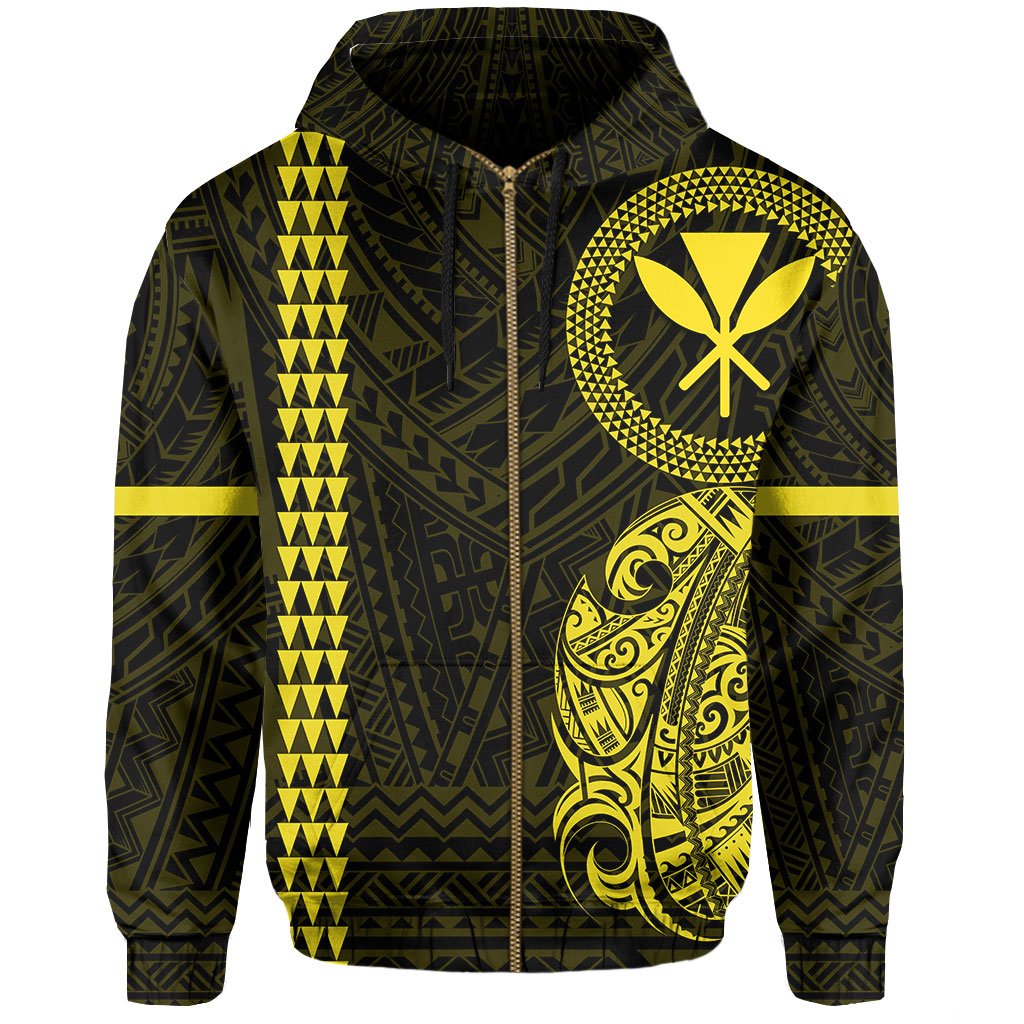 Polynesian Kakau Kanaka Flag of Hawaii Zip Hoodie Yellow - Polynesian Pride