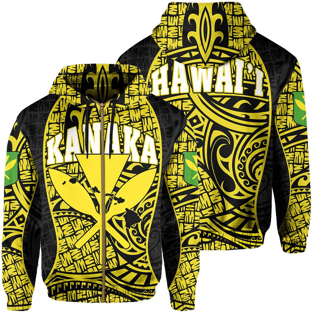 Polynesian Kanaka Maoli Hawaii Zip Hoodie Yellow Gel Style Unisex Yellow - Polynesian Pride