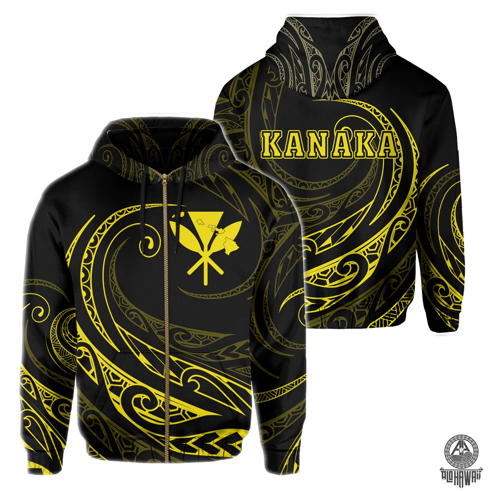 Kanaka Zipper Hoodie Frida Style Yellow Unisex Black - Polynesian Pride