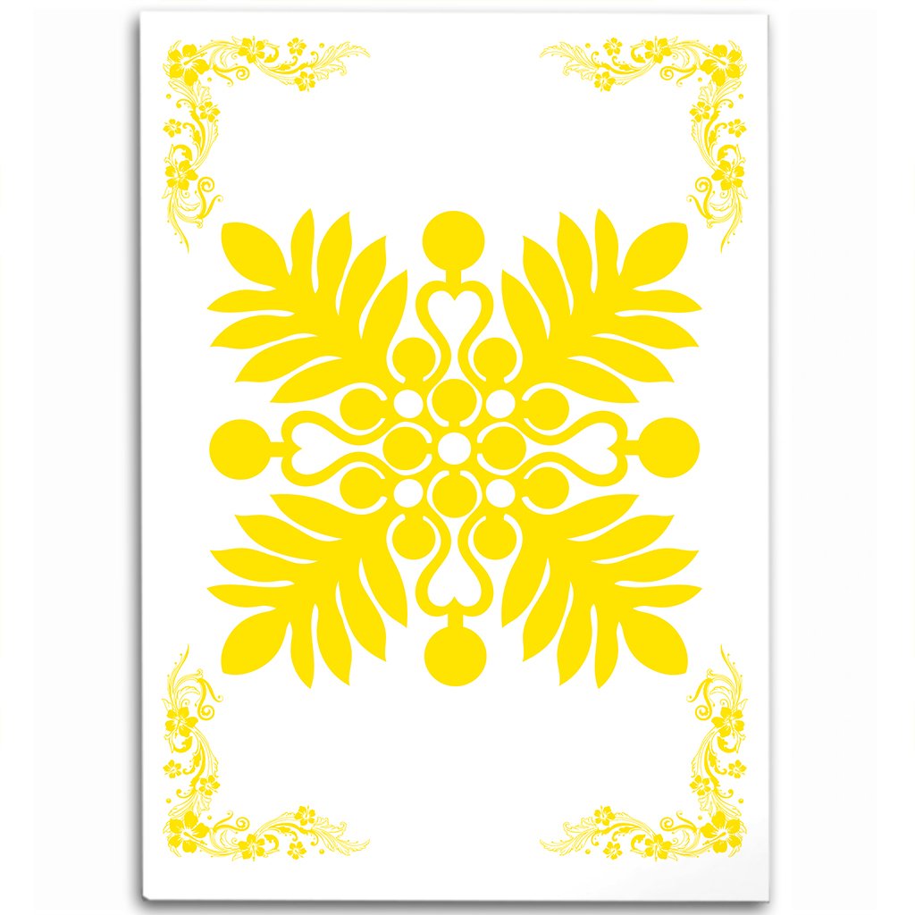 Hawaiian Quilt Maui Plant And Hibiscus Pattern Area Rug - Yellow White - AH Yellow - Polynesian Pride