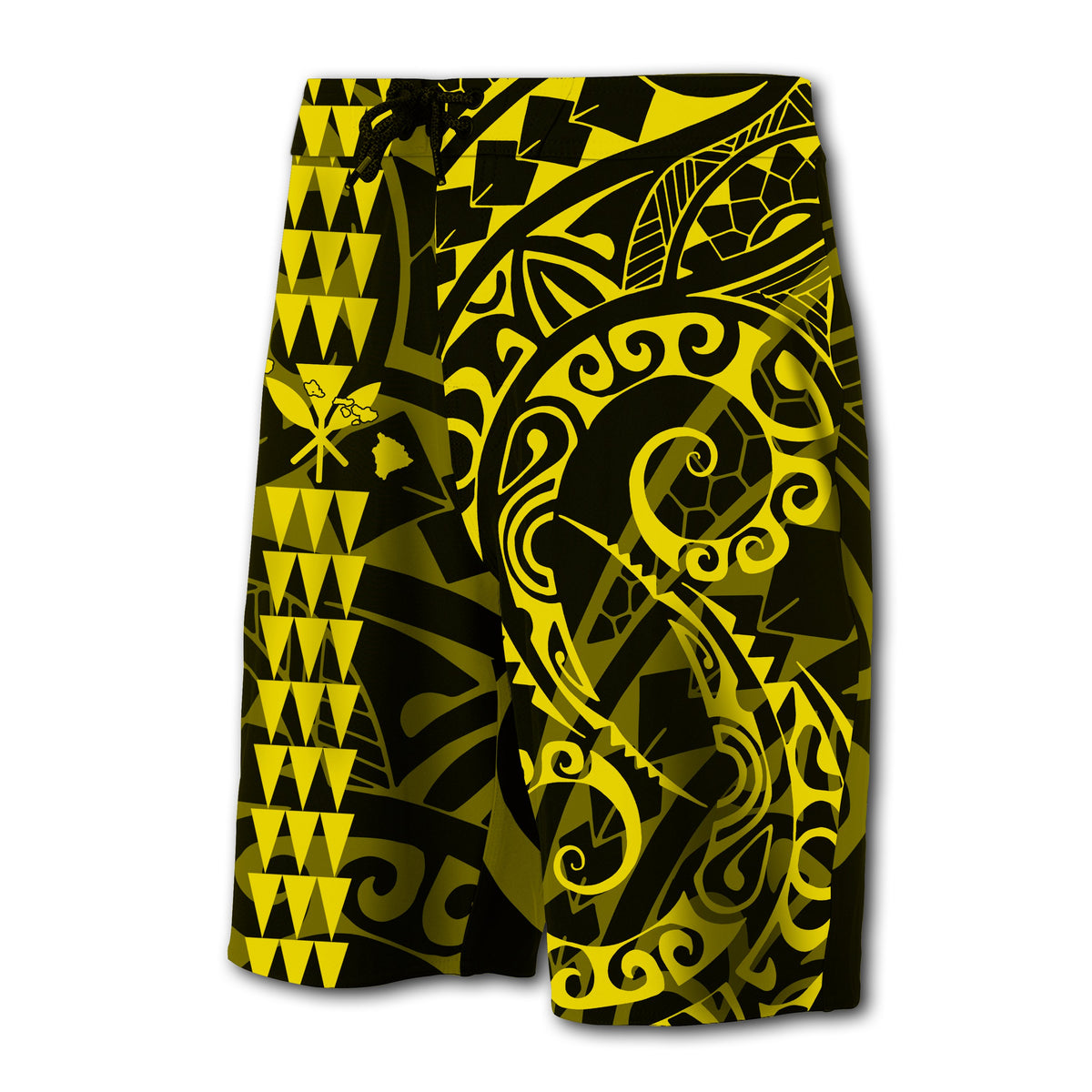 Hawaii Kakau Polynesian Kanaka Board Shorts - Yellow - Snapy Style - Polynesian Pride