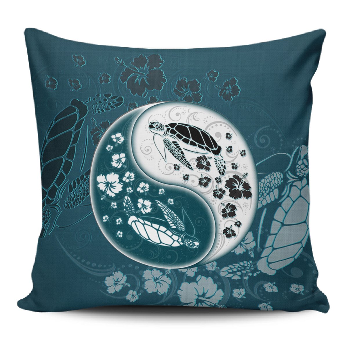 Yinyang Turtle Hibiscus Pillow Covers One Size Zippered Pillow Case 18"x18"(Twin Sides) Black - Polynesian Pride
