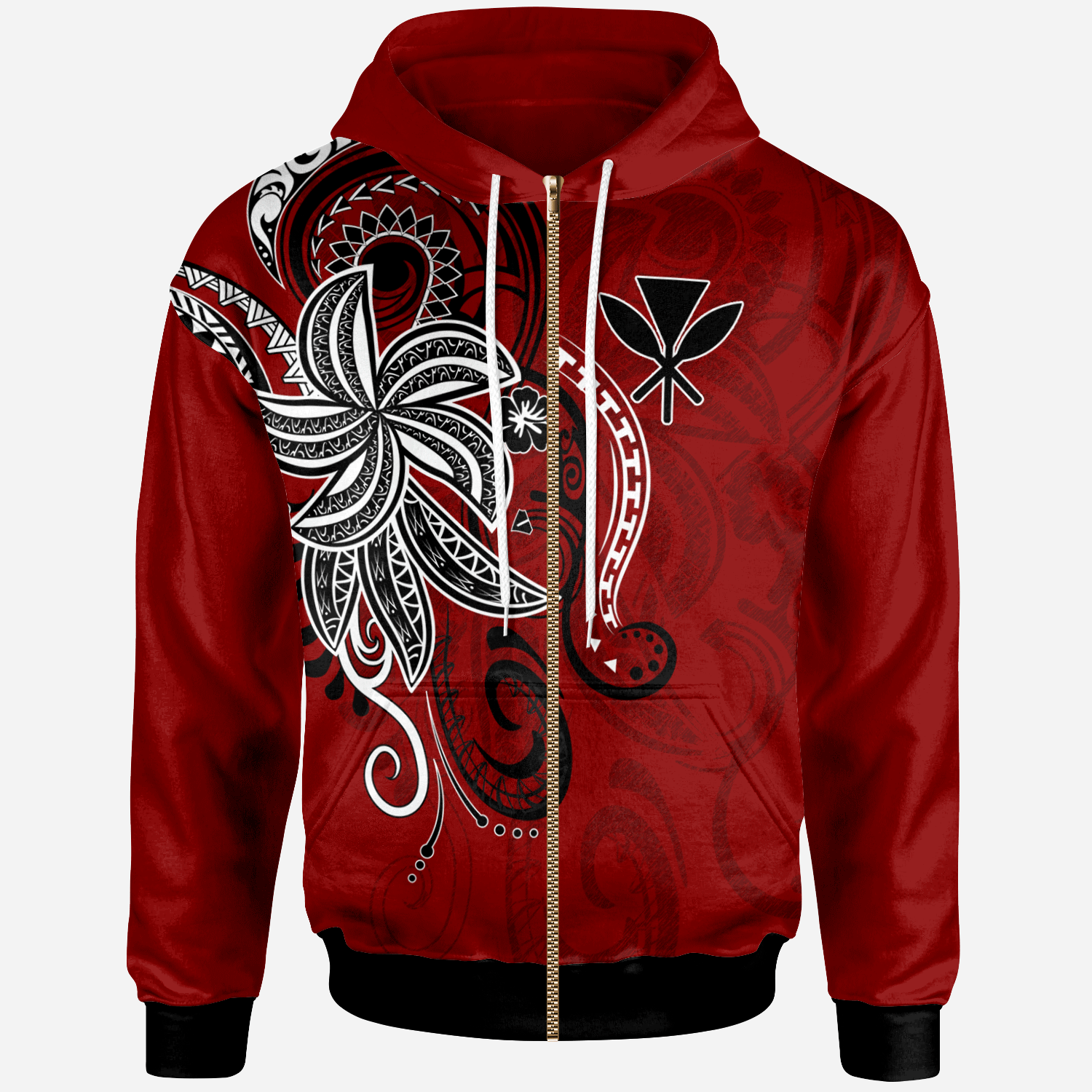 Hawaii Kanaka Maoli Zip Hoodie Abstract Style Unisex Red - Polynesian Pride