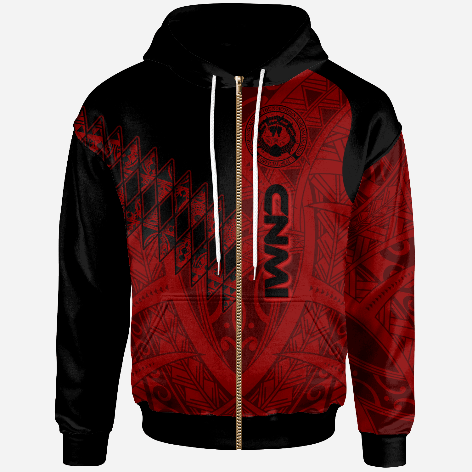 Northern Mariana Islands Zip Hoodie Red Color Symmetry Style Unisex Black - Polynesian Pride