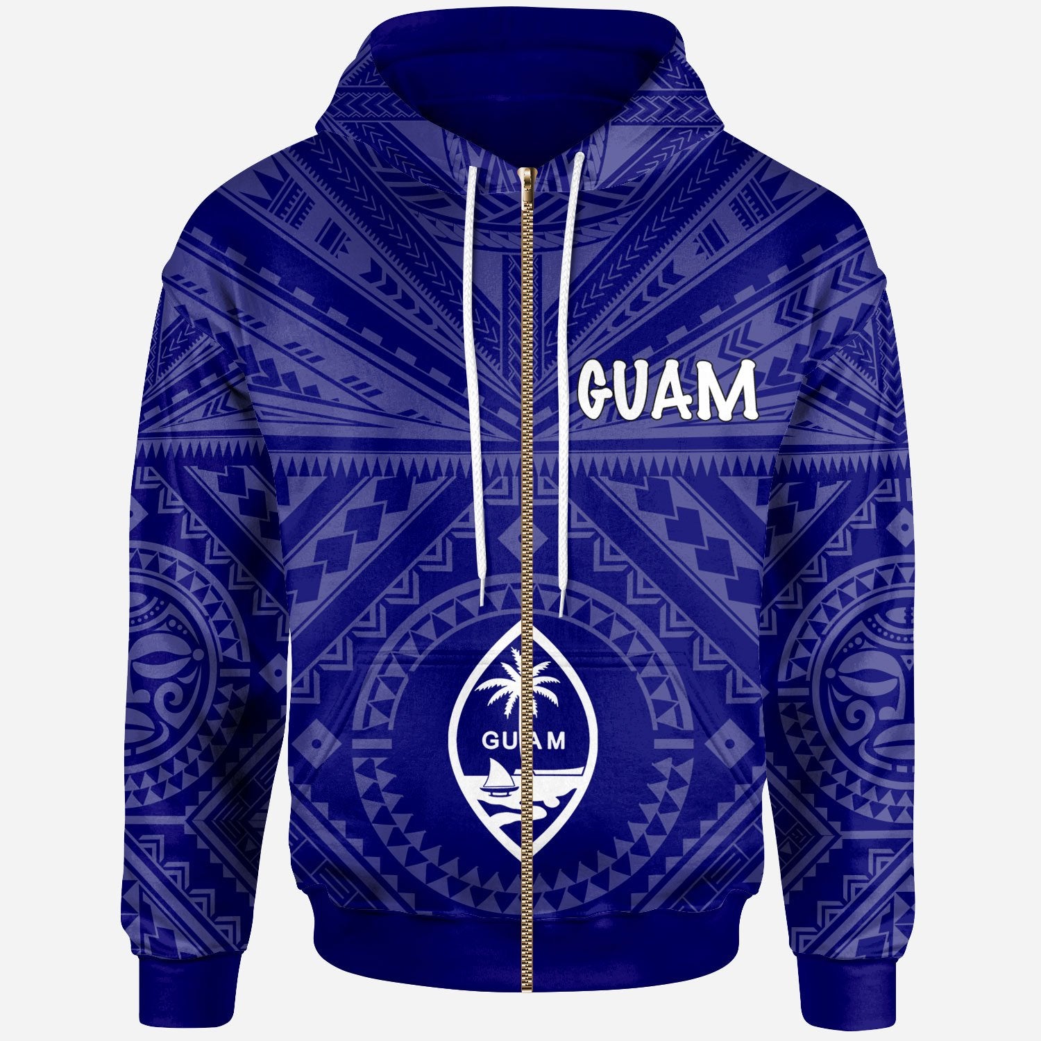 Guam Zip up Hoodie Guam Seal With Polynesian Tattoo Style (Blue) Unisex Blue - Polynesian Pride
