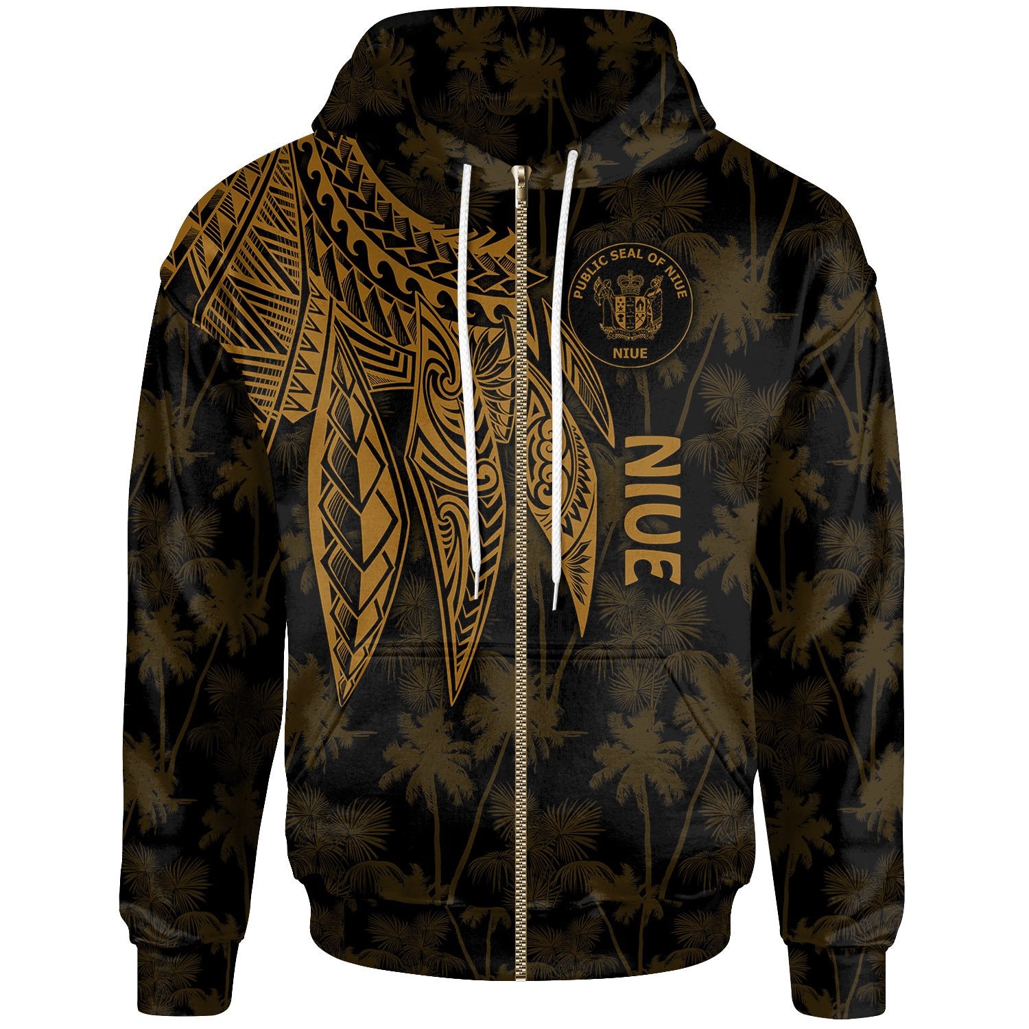 Niue Zip up Hoodie Polynesian Wings (Golden) Unisex Reggae - Polynesian Pride