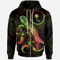 Chuuk Polynesian Zip up Hoodie Turtle With Blooming Hibiscus Reggae Unisex Reggae - Polynesian Pride