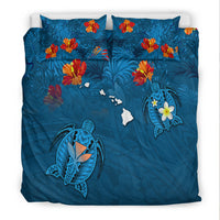 Hawaiian Islands Bedding Set - Hawaii Tropical Flowers and Turtles Blue LT13 - Polynesian Pride