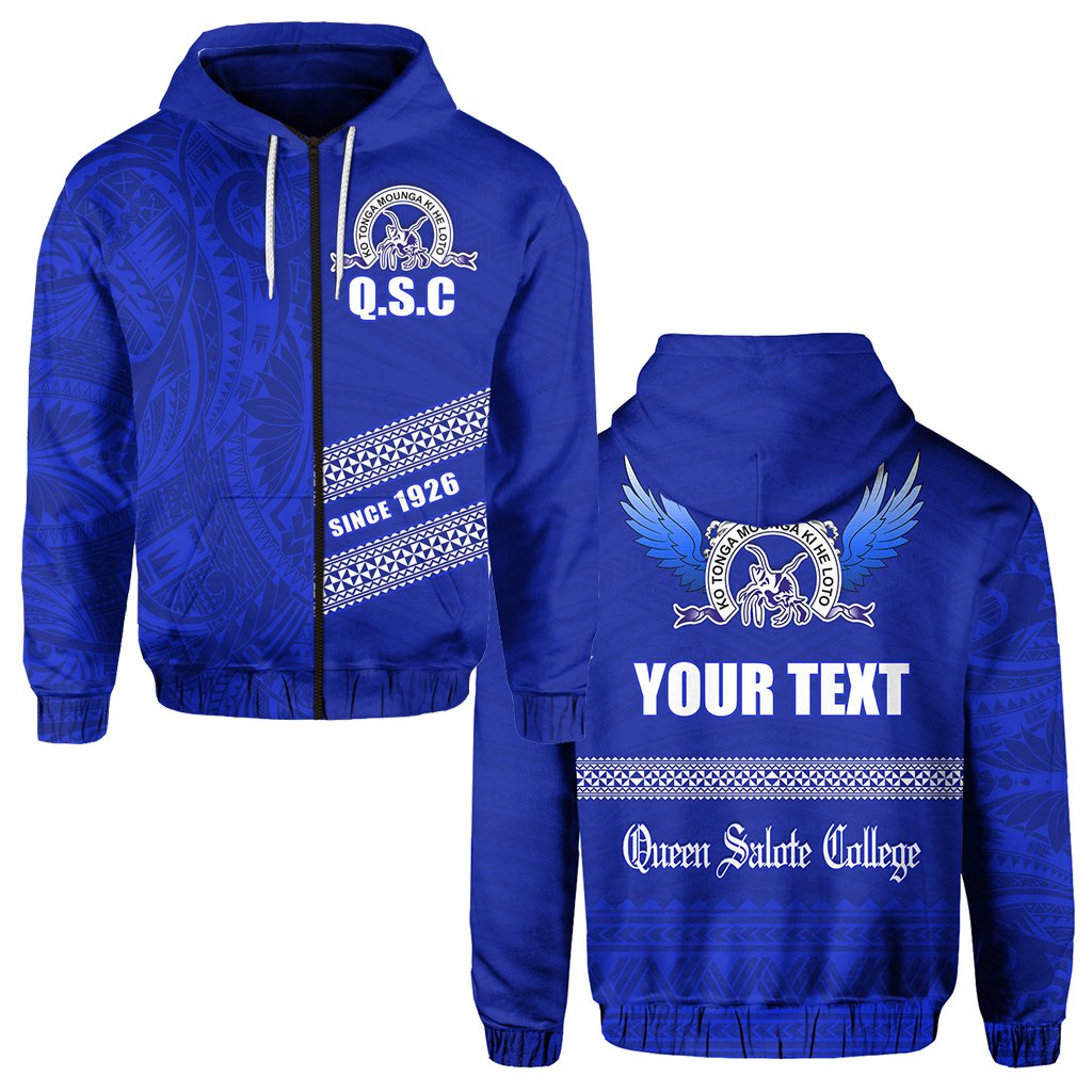 Custom Queen Salote Zip Hoodie Tonga College Unisex Blue - Polynesian Pride