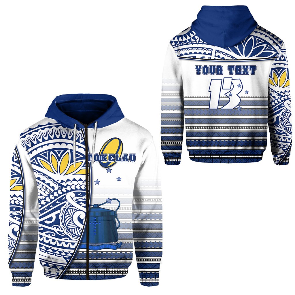 Custom Tokelau Rugby Zip Hoodie Special Custom Text and Number Unisex Blue - Polynesian Pride