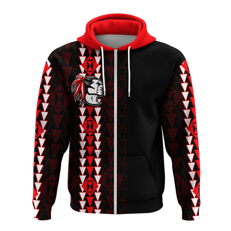Hawaii Kahuku High Mix Kakau Hoodie LT6 Zip Hoodie Red - Polynesian Pride