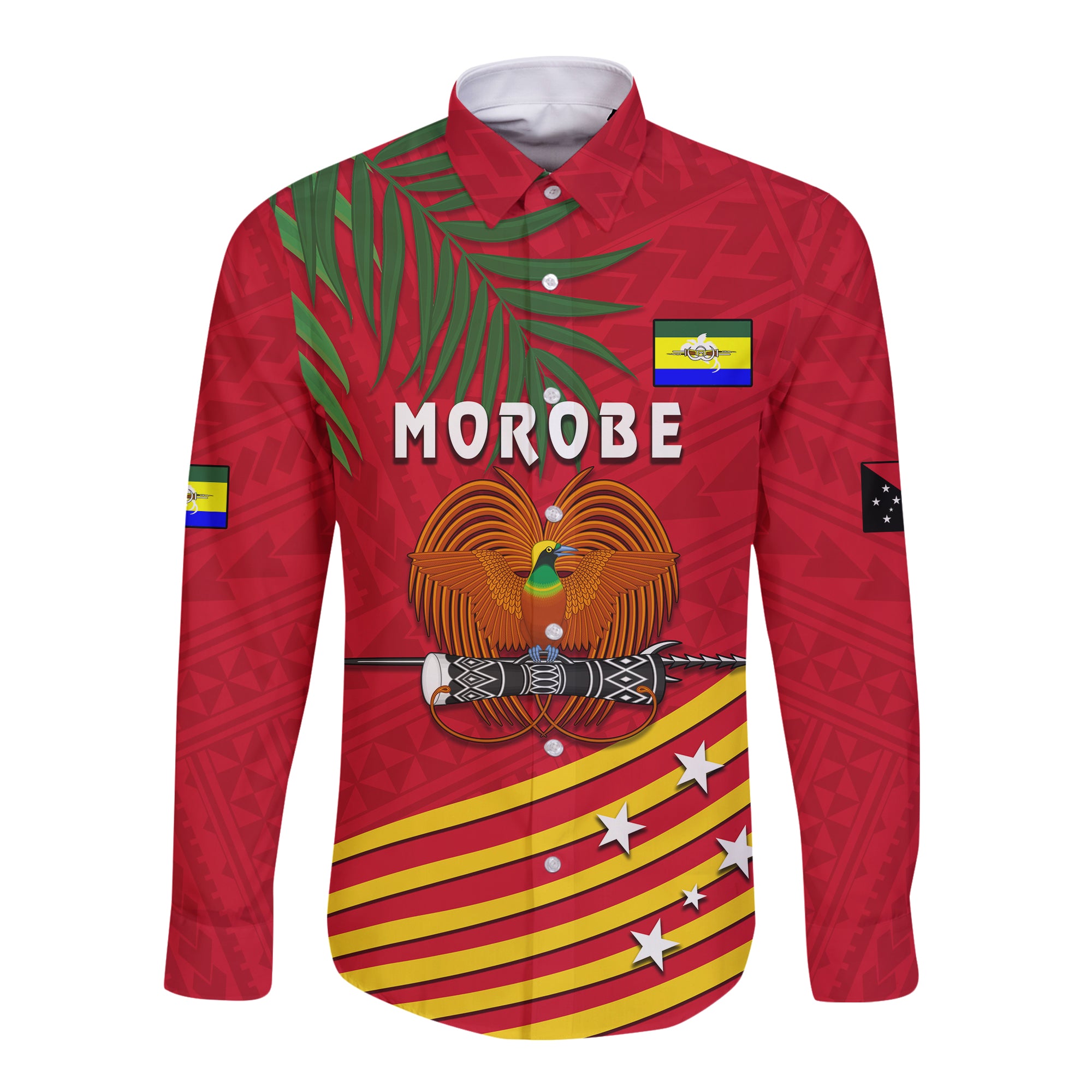 Morobe Province Hawaii Long Sleeve Button Shirt Coconut PNG LT13 Unisex Red - Polynesian Pride