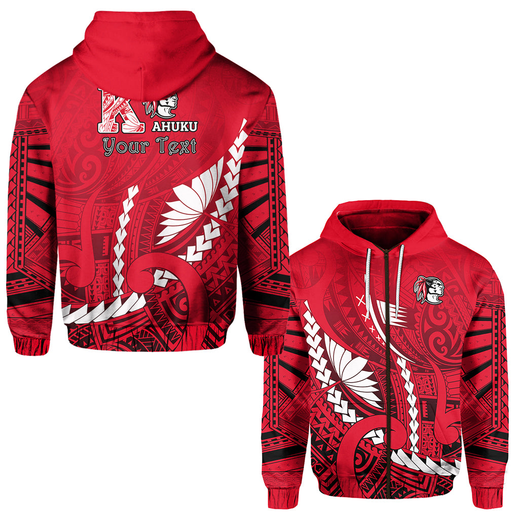 Custom Kahuku Shool Zip Hoodie Enthusiasm Red Raiders LT13 Unisex Red - Polynesian Pride