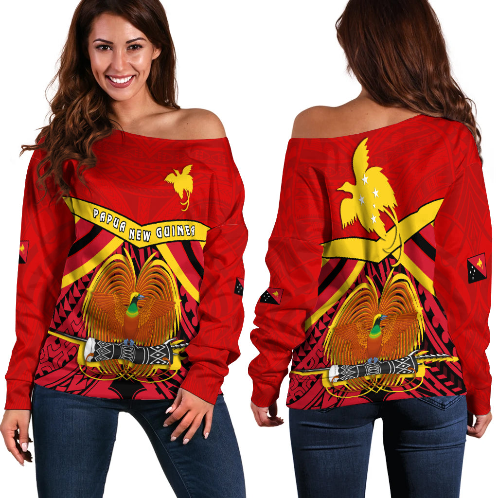 Papua New Guinea Off Shoulder Sweater the One and Only LT13 Red - Polynesian Pride