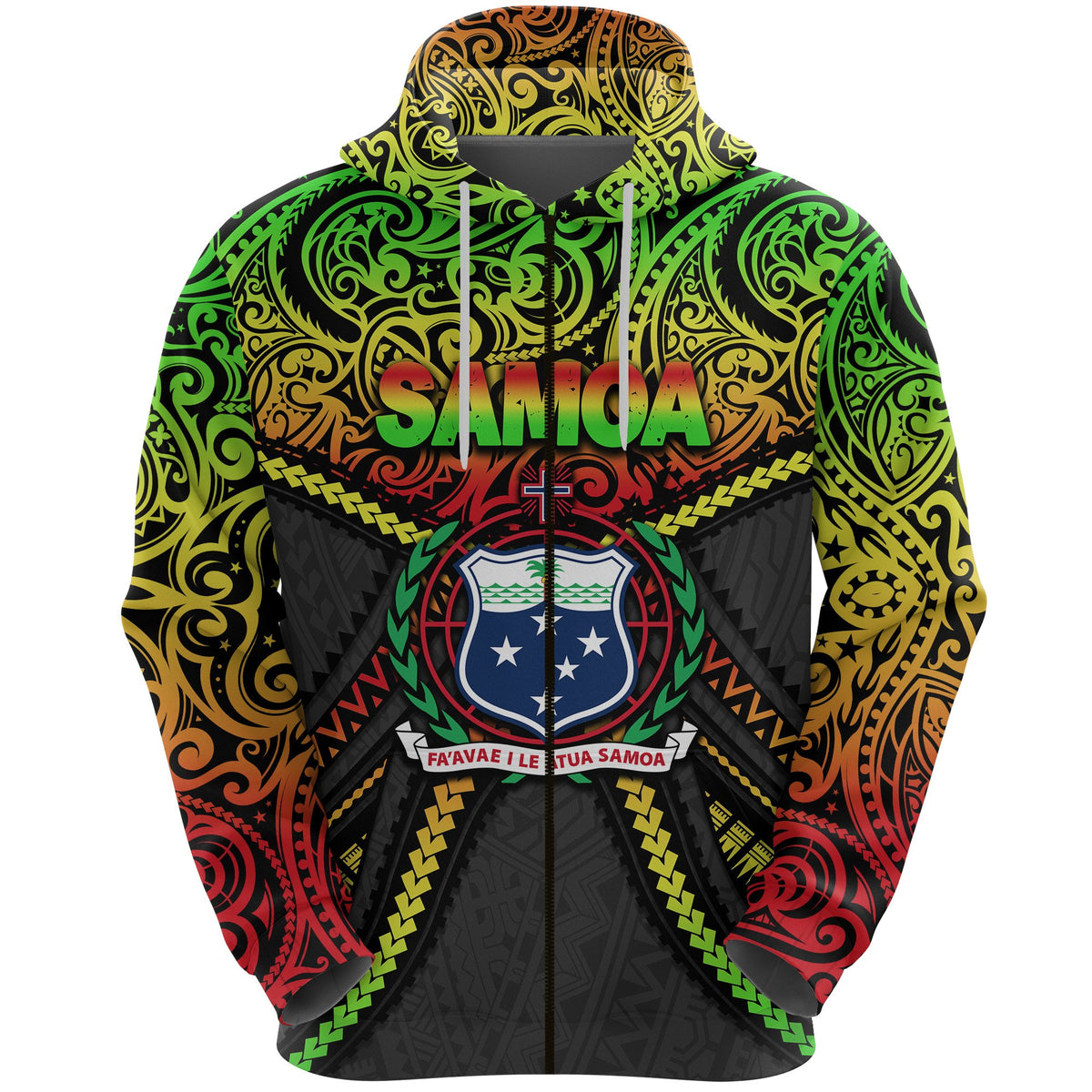 Samoa Zip Hoodie Polynesian Tattoo Seashore Unisex Reggae - Polynesian Pride