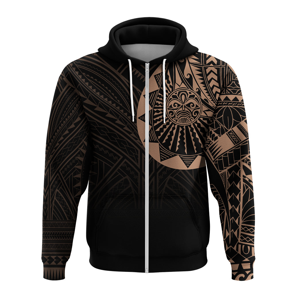 Polynesian Full Sleeve Tattoo Zip up Hoodie Blush Color LT7 Unisex Black - Polynesian Pride