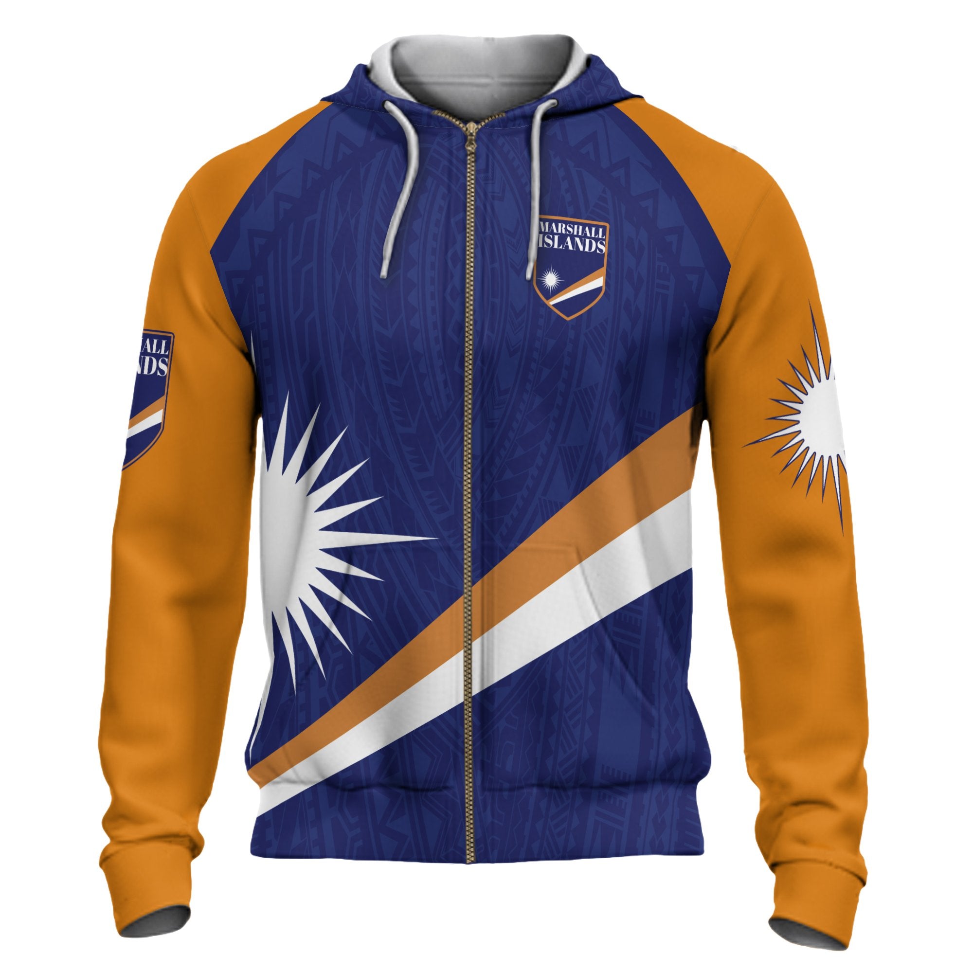 Marshall Islands Zip up Hoodie Flag With Patterns Unisex Blue - Polynesian Pride