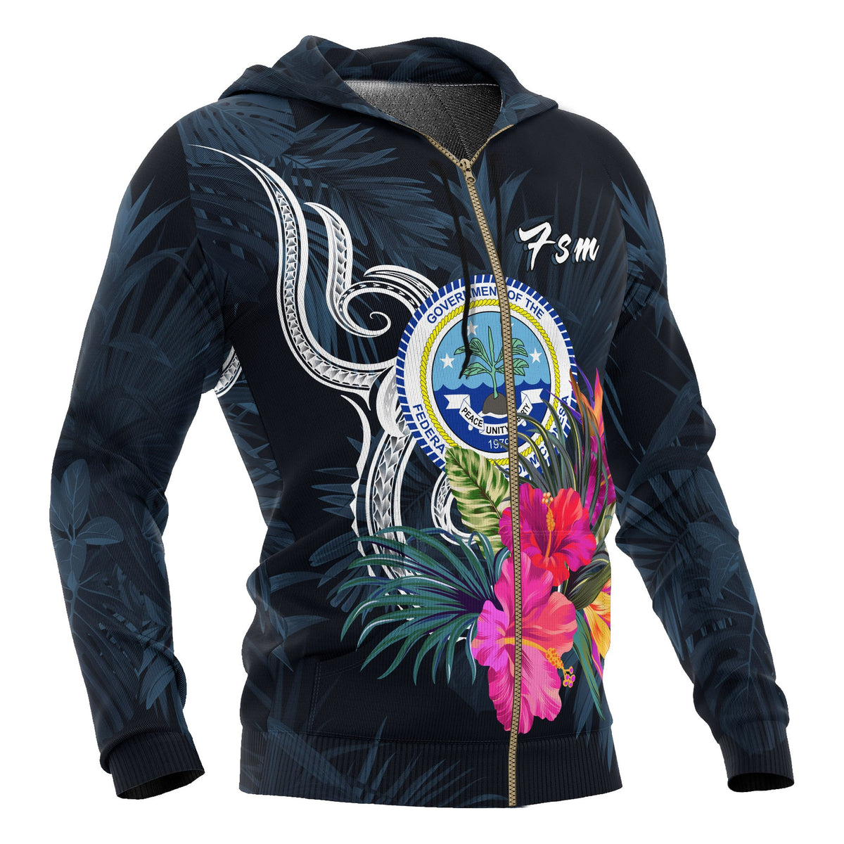 Federated States of Micronesia Zip up Hoodie Tropical Flower - Polynesian Pride